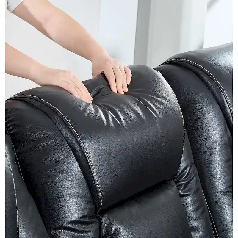 Canapé Inclinable Deux Places en Similicuir Beige avec Repose-pieds et Porte-gobelets