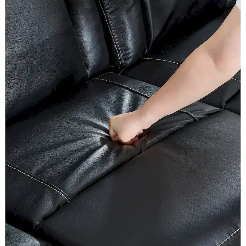 Canapé Inclinable Deux Places en Similicuir Beige avec Repose-pieds et Porte-gobelets
