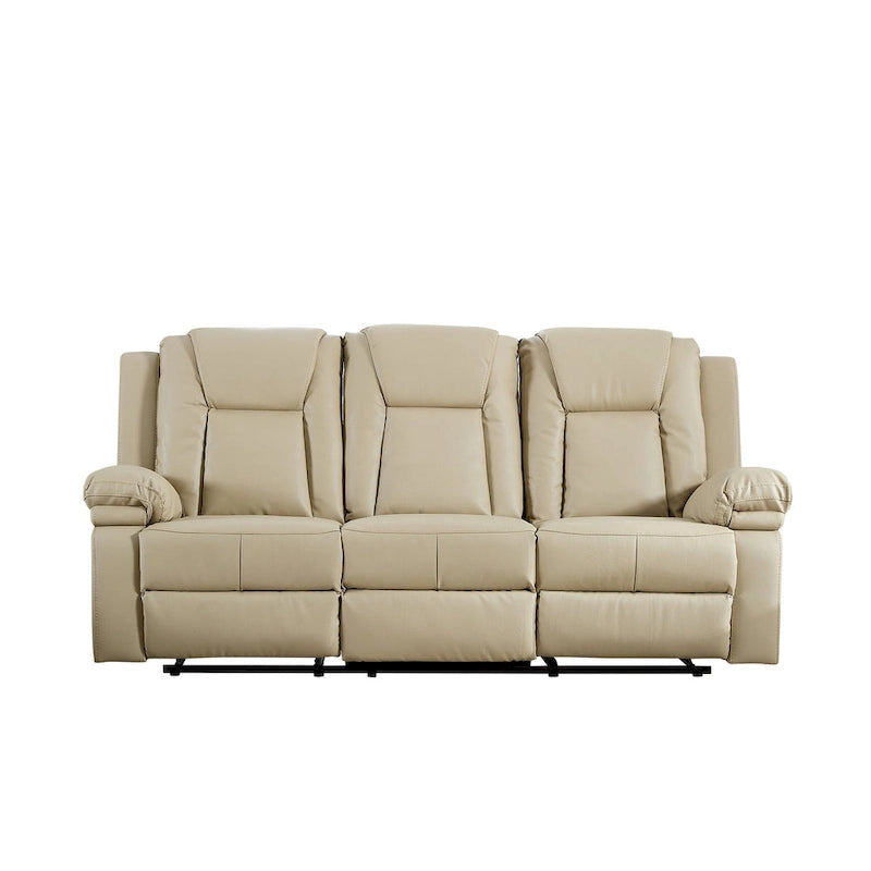 Canapé Inclinable Deux Places en Similicuir Beige avec Repose-pieds et Porte-gobelets