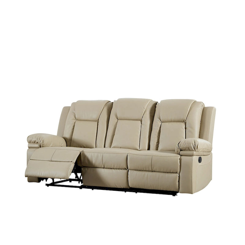 Canapé Inclinable Deux Places en Similicuir Beige avec Repose-pieds et Porte-gobelets