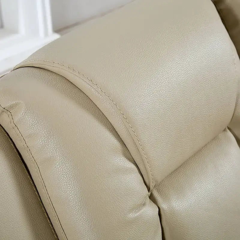 Canapé Inclinable Deux Places en Similicuir Beige avec Repose-pieds et Porte-gobelets