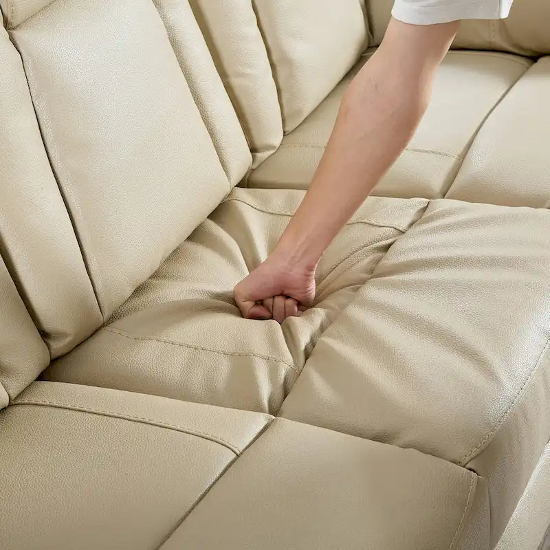 Canapé Inclinable Deux Places en Similicuir Beige avec Repose-pieds et Porte-gobelets