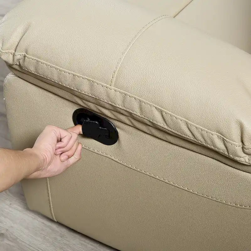 Canapé Inclinable Deux Places en Similicuir Beige avec Repose-pieds et Porte-gobelets
