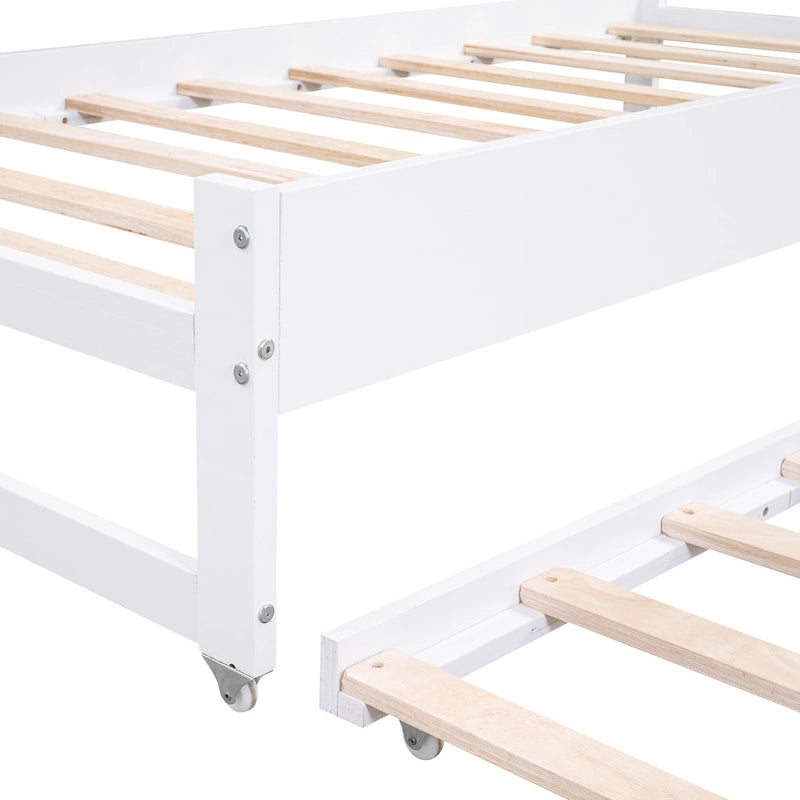 Lit de repos en bois avec deux lits gigognes, étagères de rangement et port USB