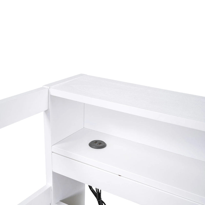 Lit de repos en bois avec deux lits gigognes, étagères de rangement et port USB