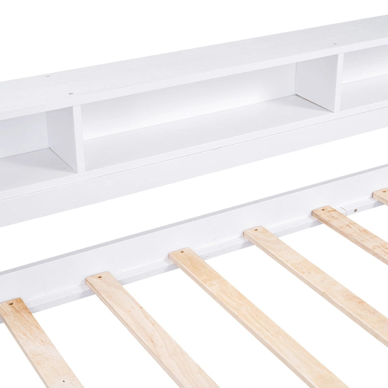 Lit de repos en bois avec deux lits gigognes, étagères de rangement et port USB