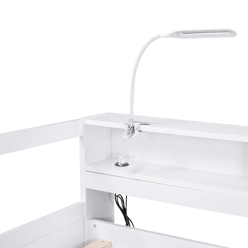 Lit de repos en bois avec deux lits gigognes, étagères de rangement et port USB