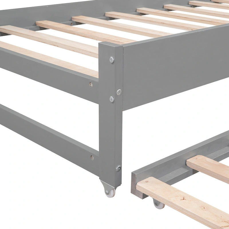 Lit de repos en bois avec deux lits gigognes, étagères de rangement et port USB