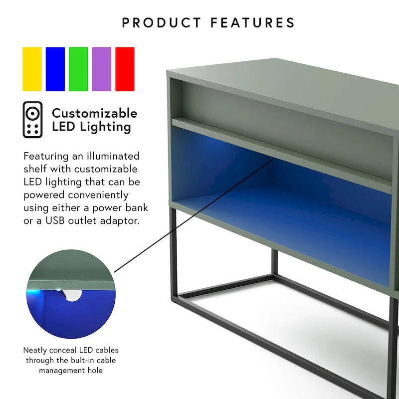 Meuble TV LED de 60 pouces avec tiroir, pieds en métal et éclairage couleur