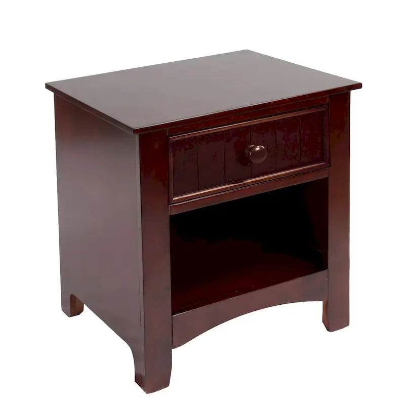 Table de chevet transitoire en bois à 1 tiroir avec étagère ouverte, chêne cerisier blanc expresso