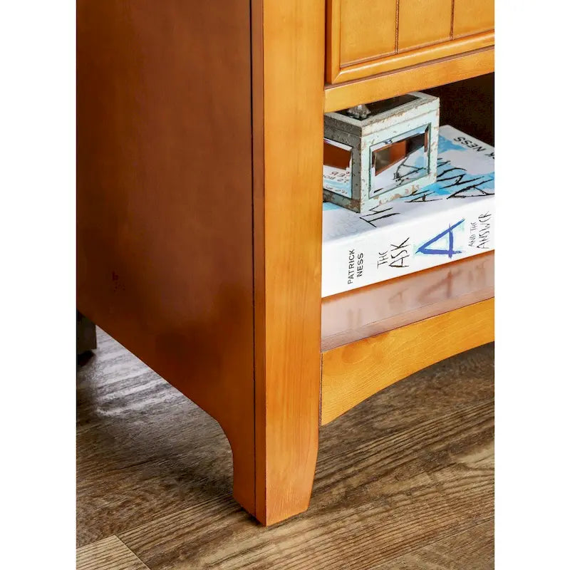 Table de chevet transitoire en bois à 1 tiroir avec étagère ouverte, chêne cerisier blanc expresso