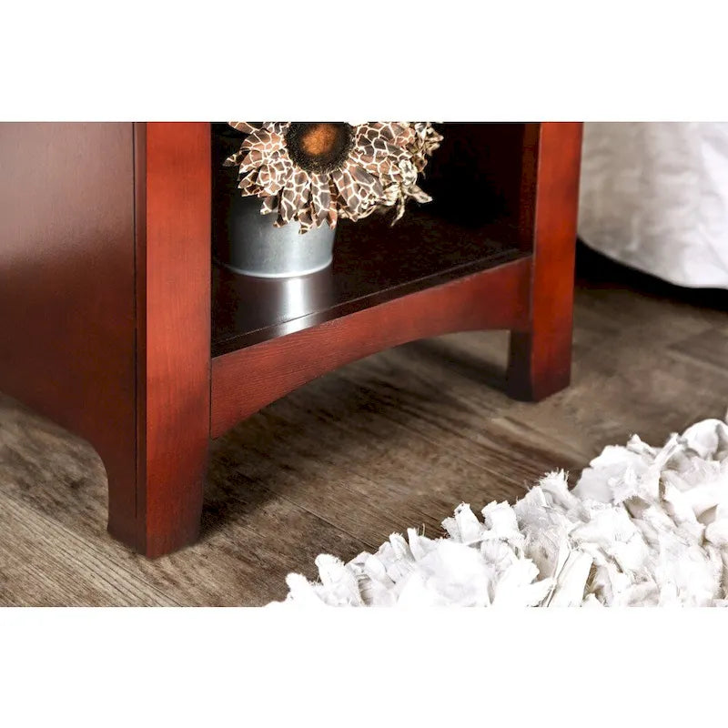 Table de chevet transitoire en bois à 1 tiroir avec étagère ouverte, chêne cerisier blanc expresso