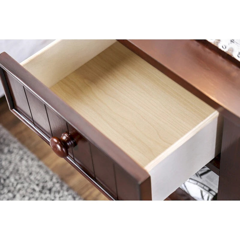 Table de chevet transitoire en bois à 1 tiroir avec étagère ouverte, chêne cerisier blanc expresso