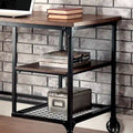 Bureau de style industriel avec plateau en chêne, étagères et cadre en métal noir antique