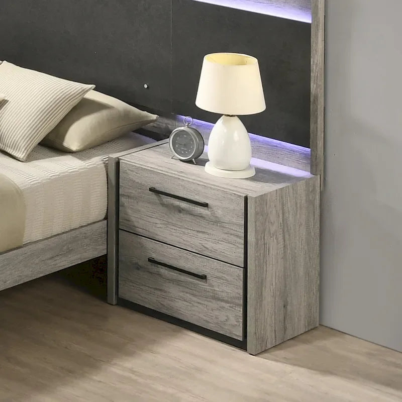 Lit escamotable mural à LED avec tables de chevet intégrées, finition bois gris patiné