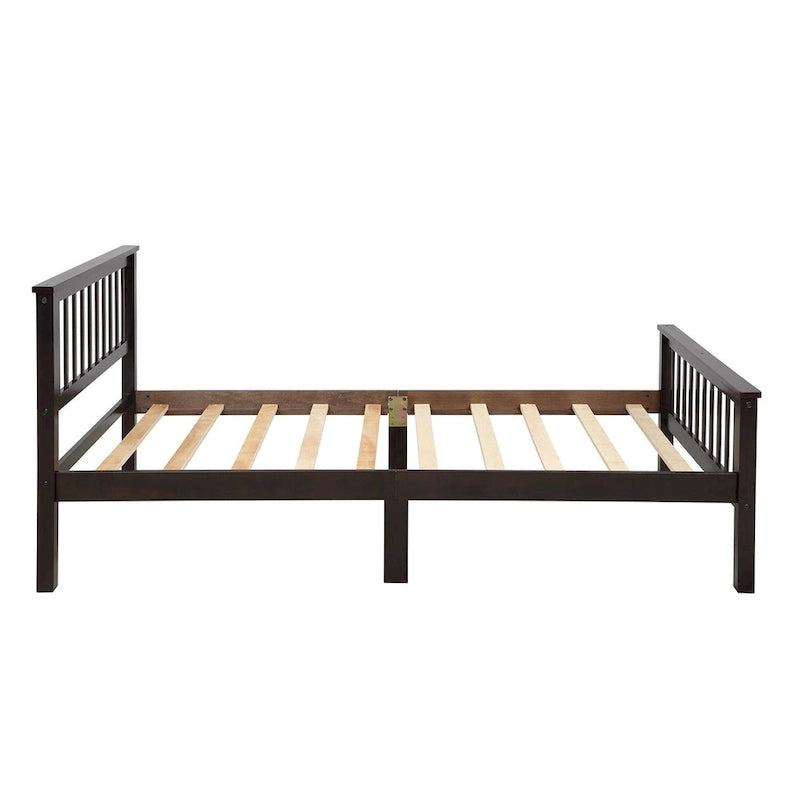 Lit plateforme en bois de pin avec tête de lit, pied de lit et lattes de support, chêne expresso