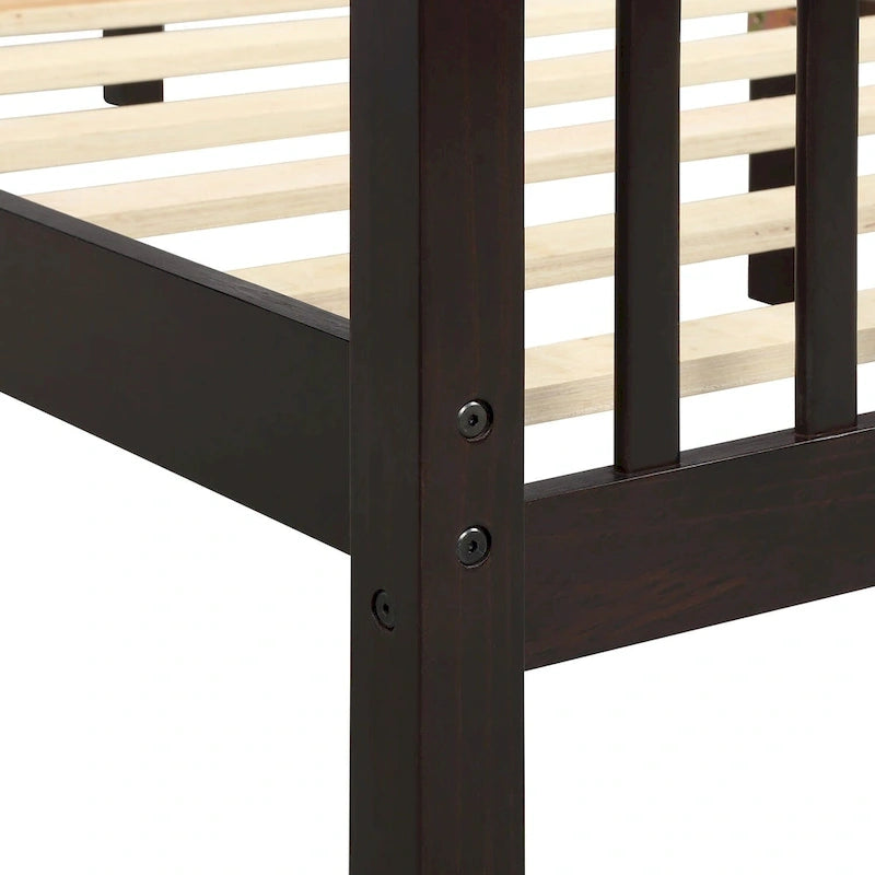 Lit plateforme en bois de pin avec tête de lit, pied de lit et lattes de support, chêne expresso