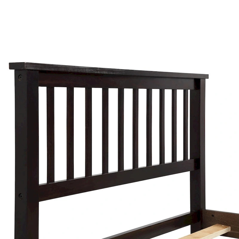 Lit plateforme en bois de pin avec tête de lit, pied de lit et lattes de support, chêne expresso