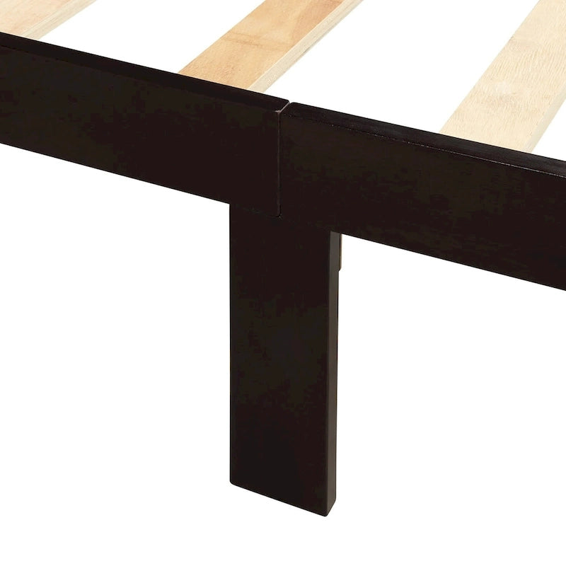 Lit plateforme en bois de pin avec tête de lit, pied de lit et lattes de support, chêne expresso