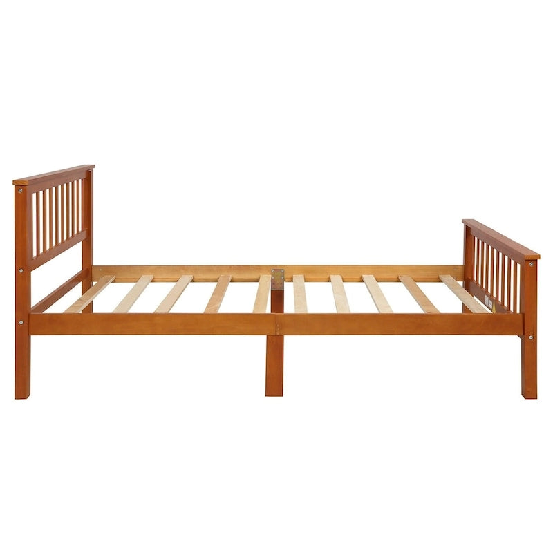 Lit plateforme en bois de pin avec tête de lit, pied de lit et lattes de support, chêne expresso