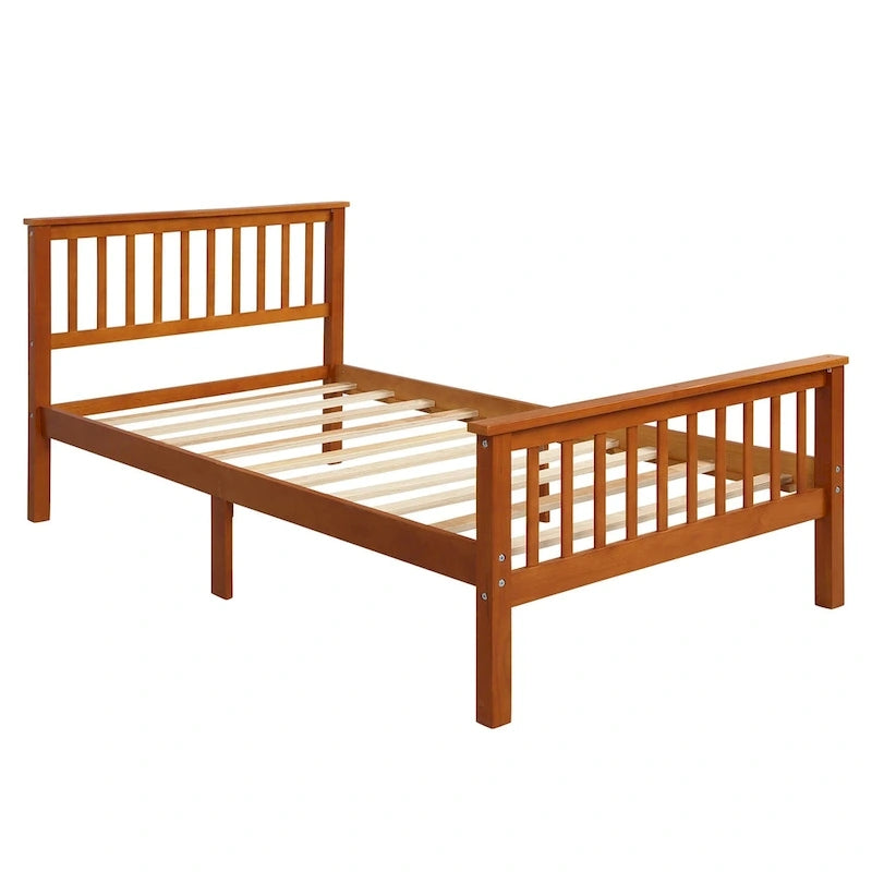 Lit plateforme en bois de pin avec tête de lit, pied de lit et lattes de support, chêne expresso