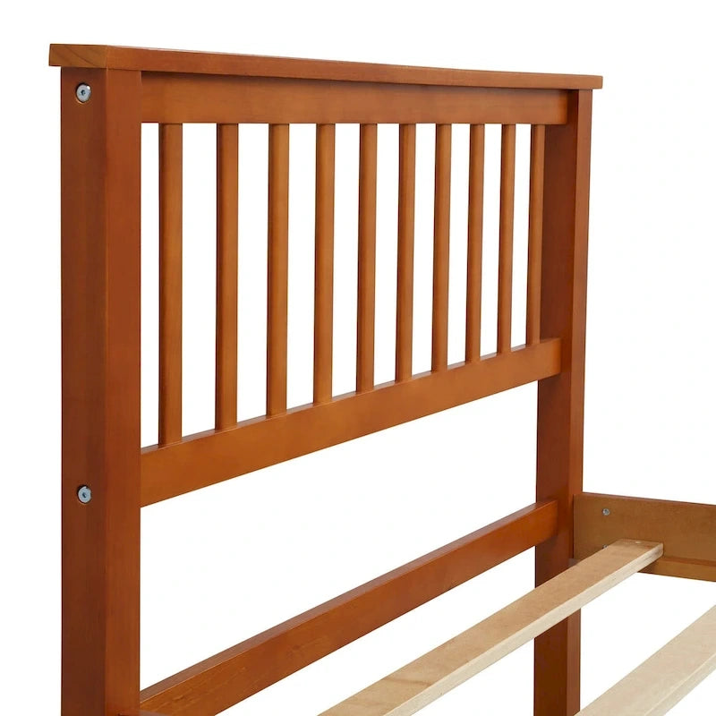 Lit plateforme en bois de pin avec tête de lit, pied de lit et lattes de support, chêne expresso