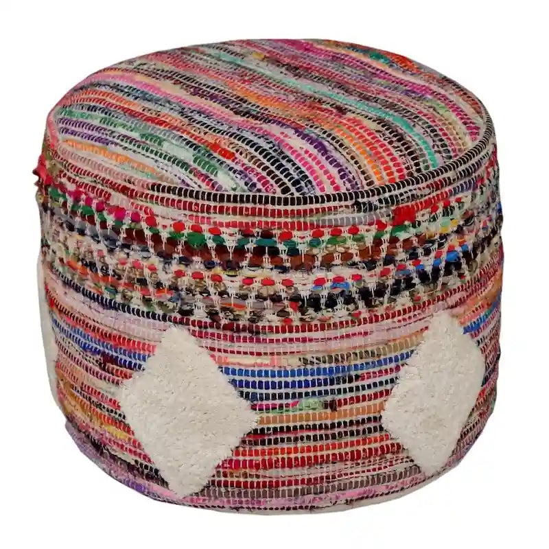 Pouf rond bohème tissé multicolore à motifs losanges