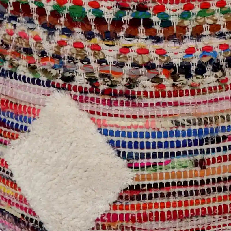 Pouf rond bohème tissé multicolore à motifs losanges
