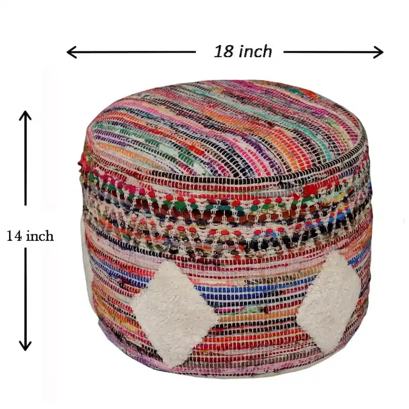 Pouf rond bohème tissé multicolore à motifs losanges