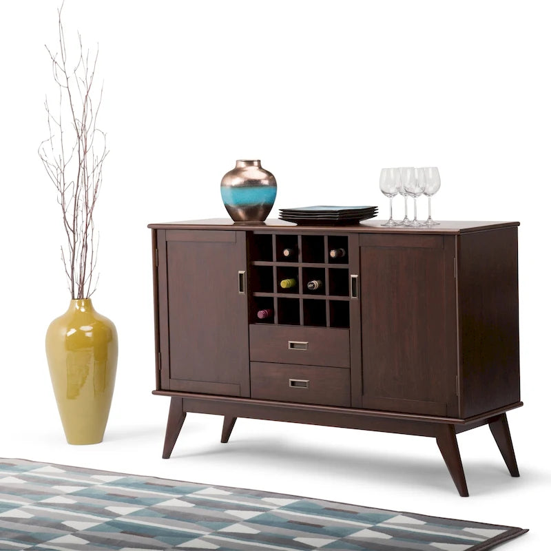 Buffet/Bahut Mid-Century Moderne en Bois Massif avec Étagère à Vin Marron Auburn