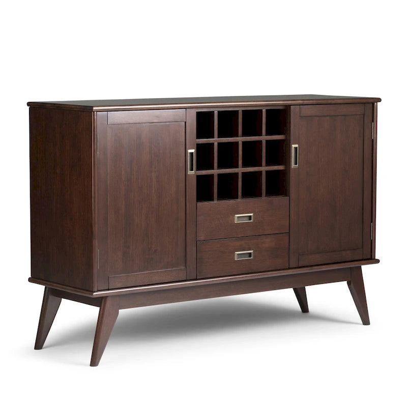 Buffet/Bahut Mid-Century Moderne en Bois Massif avec Étagère à Vin Marron Auburn