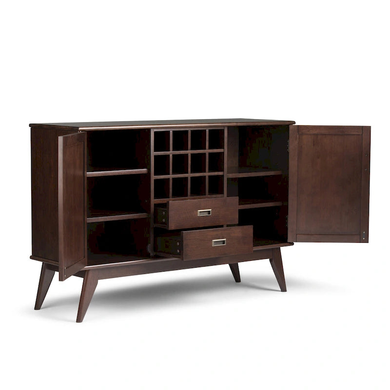 Buffet/Bahut Mid-Century Moderne en Bois Massif avec Étagère à Vin Marron Auburn