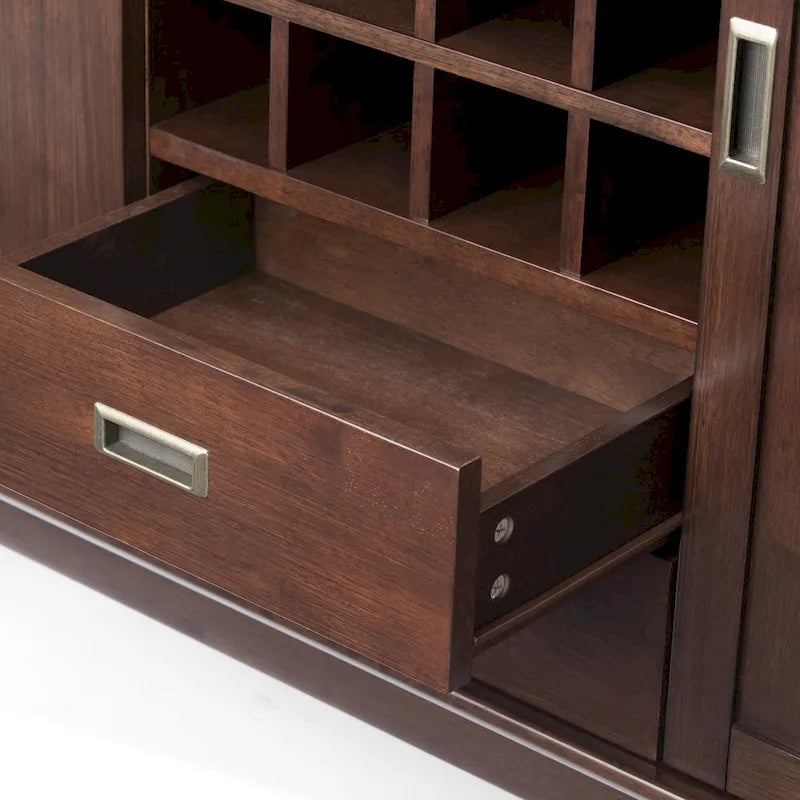 Buffet/Bahut Mid-Century Moderne en Bois Massif avec Étagère à Vin Marron Auburn