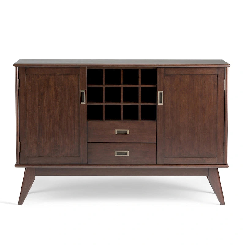 Buffet/Bahut Mid-Century Moderne en Bois Massif avec Étagère à Vin Marron Auburn