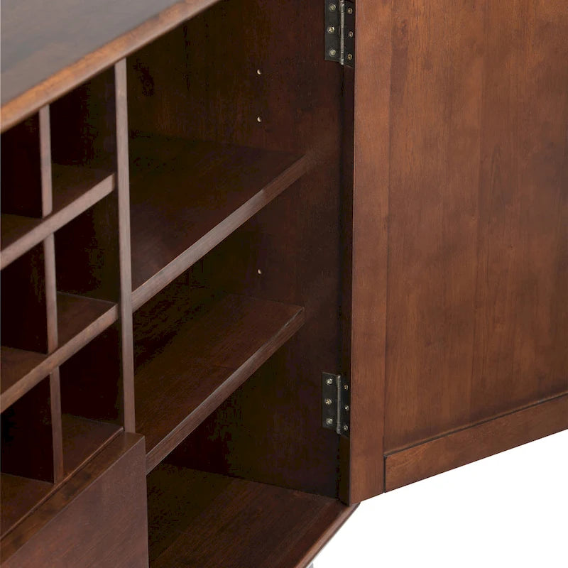 Buffet/Bahut Mid-Century Moderne en Bois Massif avec Étagère à Vin Marron Auburn