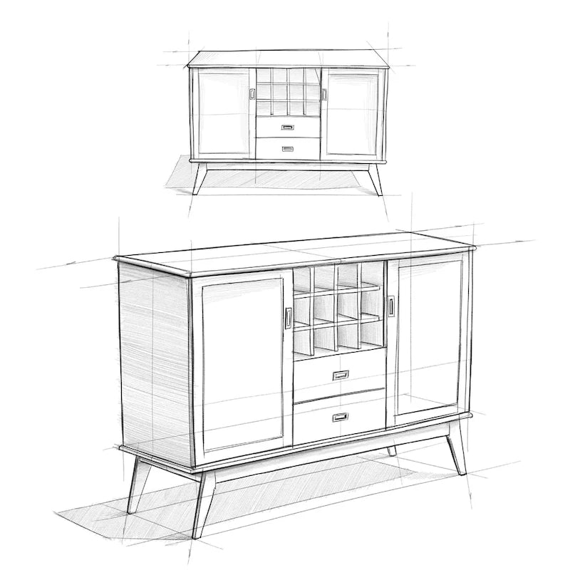 Buffet/Bahut Mid-Century Moderne en Bois Massif avec Étagère à Vin Marron Auburn