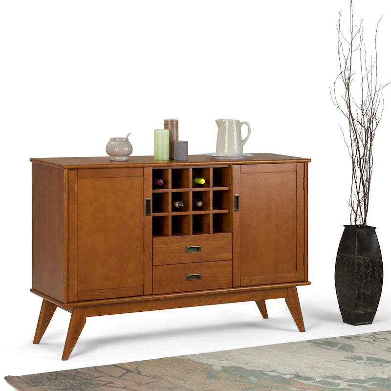 Buffet/Bahut Mid-Century Moderne en Bois Massif avec Étagère à Vin Marron Auburn