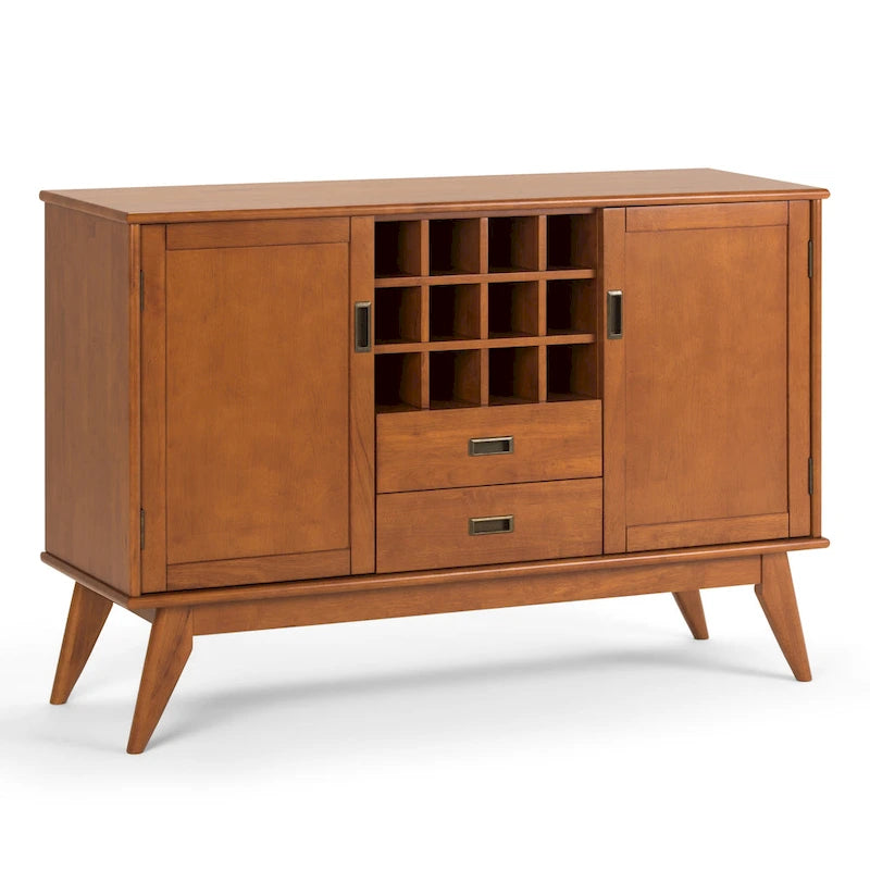 Buffet/Bahut Mid-Century Moderne en Bois Massif avec Étagère à Vin Marron Auburn