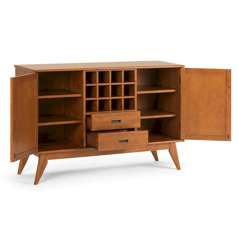 Buffet/Bahut Mid-Century Moderne en Bois Massif avec Étagère à Vin Marron Auburn