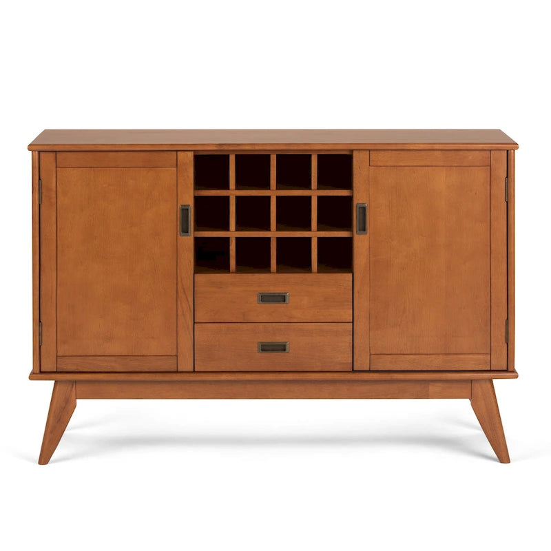 Buffet/Bahut Mid-Century Moderne en Bois Massif avec Étagère à Vin Marron Auburn