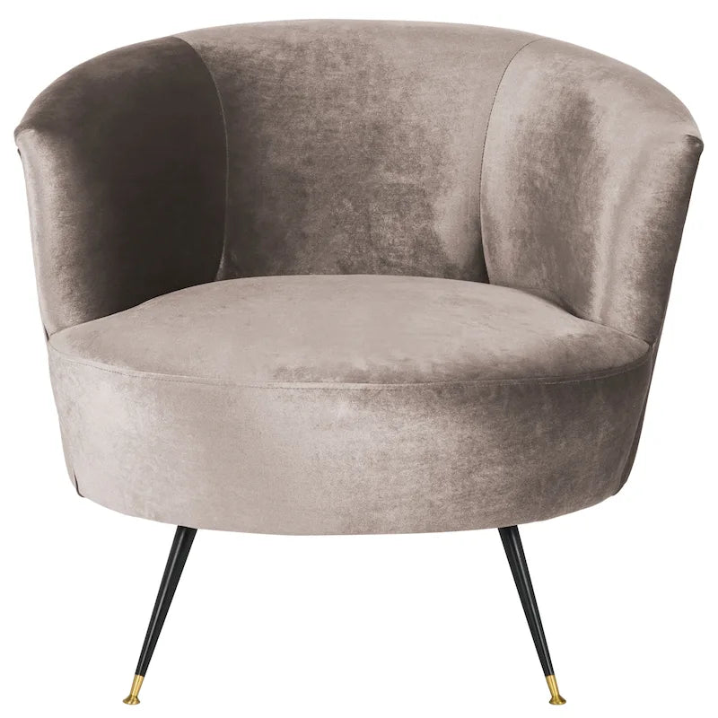 Fauteuil d'appoint en velours tonneau du milieu du siècle avec pieds dorés