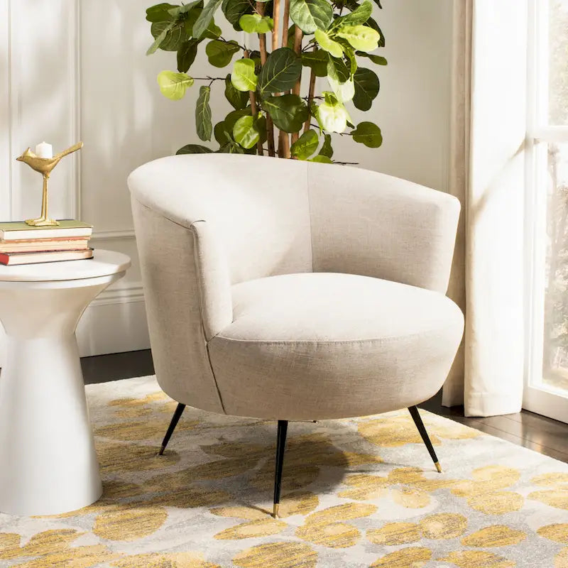 Fauteuil d'appoint en velours tonneau du milieu du siècle avec pieds dorés