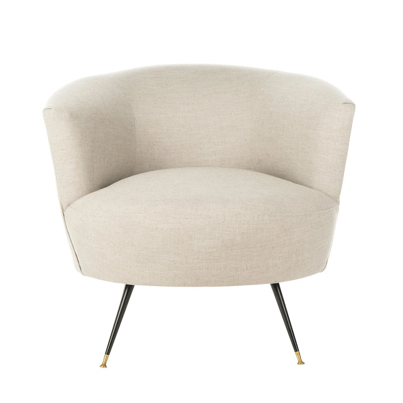 Fauteuil d'appoint en velours tonneau du milieu du siècle avec pieds dorés