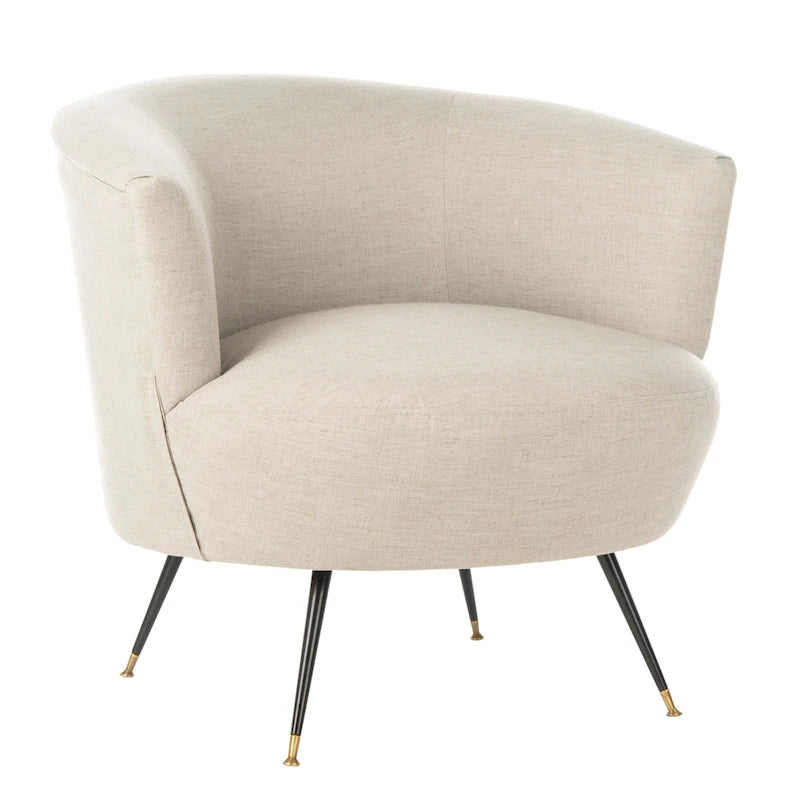 Fauteuil d'appoint en velours tonneau du milieu du siècle avec pieds dorés