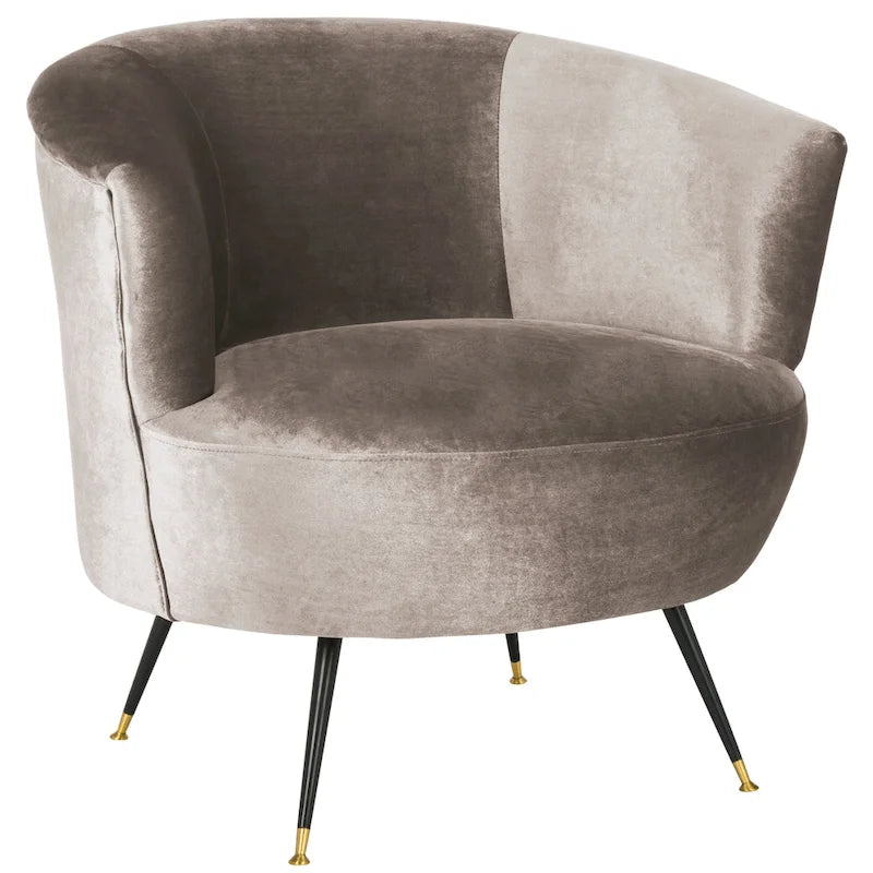 Fauteuil d'appoint en velours tonneau du milieu du siècle avec pieds dorés