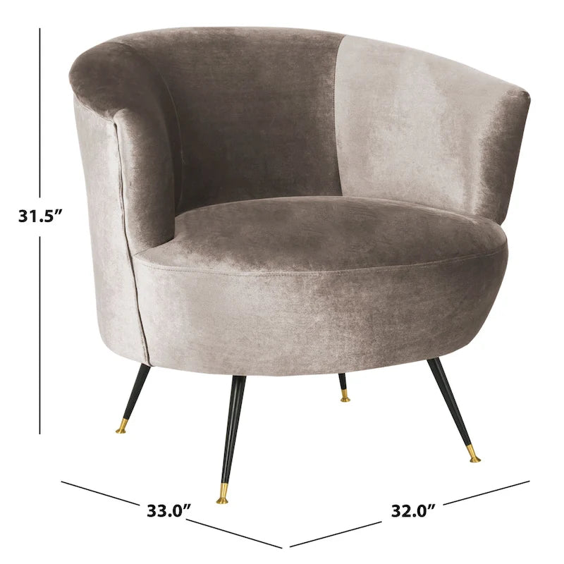 Fauteuil d'appoint en velours tonneau du milieu du siècle avec pieds dorés