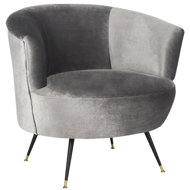 Fauteuil d'appoint en velours tonneau du milieu du siècle avec pieds dorés