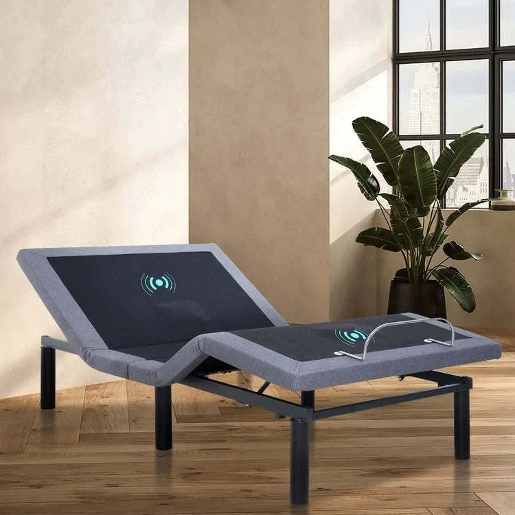 Sommier Électrique Ajustable avec Inclinaison Tête et Pieds Massage Télécommande Sans Fil Gris