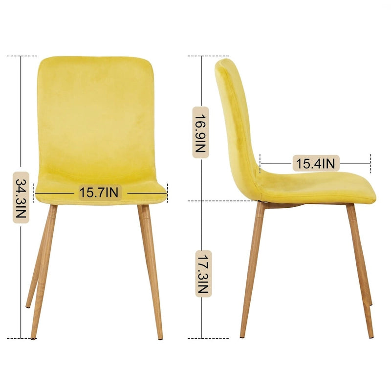 Chaise de salle à manger en velours jaune, dossier galbé, style milieu du siècle