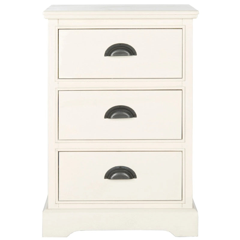 Table d'appoint de rangement à 3 tiroirs avec poignées demi-lune Gris sépia Blanc